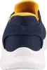 The back view of a navy and yellow sneaker with a white sole. Voir les images du produit