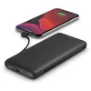 A black Belkin power bank is shown connected to a silver iPhone, which is displaying a charging screen. Produktbild-Vorschau