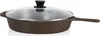A cast iron frying pan with a glass lid and black handle, shown from a side angle on a white background. Produktbild-Vorschau