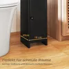 A black bathroom cabinet is shown next to a white toilet, with dimensions indicated by text overlays. The floor is wooden. Podgląd zdjęcia produktu