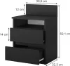 A black nightstand with dimensions indicated by measurement lines and text. Náhled obrázku produktu