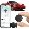 A red car, a smartphone displaying a map with a car icon, and a small black tracking device held in a hand. Produktbild-Vorschau