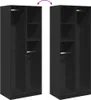 Two identical black wardrobes shown side-by-side with an arrow indicating they can be joined. Produktbild-Vorschau