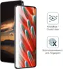 Two smartphones are shown, one with a landscape image and the other with a close-up of a flower. Icons and text describing product features are on the right. Produktbild-Vorschau