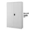 A gray metal office cabinet with two doors and a lock. Voir les images du produit