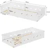 Two views of a white wooden children's bed with cut-out star and moon shapes on the side panels, showing dimensions. Produktbild-Vorschau