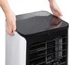 Hands are shown adjusting the top of a white and black air conditioner unit. Voir les images du produit