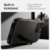 A black phone case with a built-in kickstand is shown from the side, propped up on a surface. Produktbild-Vorschau
