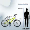 A diagram showing a bicycle with various measurements and a silhouette of a person for scale, along with text indicating maximum load capacity. Produktbild-Vorschau