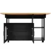 A black kitchen cart with a wooden countertop and a glass door cabinet is shown against a white background. Produktbild-Vorschau
