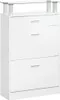A white shoe cabinet with a glass top and three drawers. Anteprima dell’immagine prodotto