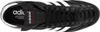 A top-down view of a black Adidas soccer cleat with white stripes and laces. Produktbild-Vorschau