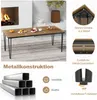 A dining table set up in a modern living room with a fireplace and plants. Produktbild-Vorschau