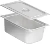 A silver stainless steel food pan with a lid, shown from a slightly elevated front-left angle. Anteprima dell’immagine prodotto