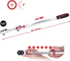 A telescopic ratchet wrench is shown with measurements and feature callouts. Náhled obrázku produktu