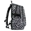 A side view of a black backpack with a white doodle pattern. Podgląd zdjęcia produktu
