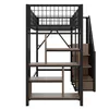 A loft bed with integrated shelving and stairs, shown from the front. Náhled obrázku produktu