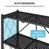 Close-up of a black multi-tiered shelving unit, likely a kitchen rack, with a blue overlay highlighting a protective barrier feature. Produktbild-Vorschau