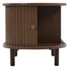 A dark walnut TV cabinet with fluted sliding doors and a brass knob, shown against a white background. Podgląd zdjęcia produktu