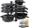 A kitchen organizer holding pots, pans, and lids, with a cutting board in a separate rack. Anteprima dell’immagine prodotto