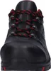 A close-up, front-facing view of a black work boot with red laces. Produktbild-Vorschau