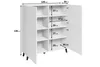 A white cabinet with open doors, showing multiple shelves and dimensions indicated by measurement lines and text. Voir les images du produit