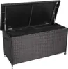 An open poly rattan storage box on a white background. Produktbild-Vorschau