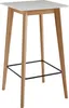 A white square-topped bar table with light wood legs and a black footrest. Produktbild-Vorschau