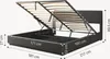 A bed frame with its storage mechanism open, showing dimensions. Produktbild-Vorschau