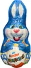 A blue chocolate Easter bunny wrapped in foil, holding a Kinder Surprise egg. Produktbild-Vorschau