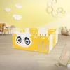A baby playpen with a panda design is set up in a child's room with yellow walls and wooden flooring. Produktbild-Vorschau