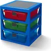 A blue storage box with three drawers (red, green, and blue) and a gray top surface with a grid pattern. Podgląd zdjęcia produktu