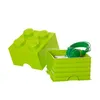 A lime green LEGO storage box and a separate container with headphones and a book inside, set against a white background. Produktbild-Vorschau