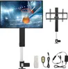 A TV stand with a basketball game displayed on the screen, and the TV lift mechanism shown separately. Produktbild-Vorschau