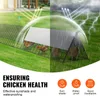 A split image showing a chicken coop in sunny and rainy weather, with text and icons highlighting its features. Anteprima dell’immagine prodotto