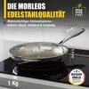 A stainless steel frying pan is shown on a black induction stovetop. Produktbild-Vorschau