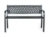 A black metal garden bench with a decorative lattice backrest is shown against a white background. Produktbild-Vorschau
