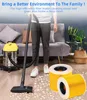 A person is vacuuming a floor with a wet/dry vacuum cleaner, and two filters are shown in the foreground. Produktbild-Vorschau