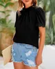 ASKSA Damen Chiffon Blusen Stehkragen Elegant Falten Produktbild-Vorschau 5