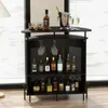 A home bar setup with various bottles of alcohol, glasses, and an ice bucket. Podgląd zdjęcia produktu