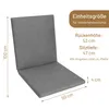 A grey chair cushion with dimensions and specifications displayed. Produktbild-Vorschau