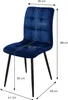 A dark blue velvet dining chair with dimensions indicated by measurement lines and text. Náhled obrázku produktu