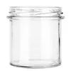 A clear glass jar with a threaded rim for a lid. Podgląd zdjęcia produktu