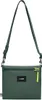 A green Pacsafe crossbody bag with a black logo patch and a yellow zipper pull. Produktbild-Vorschau