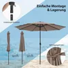 Collage showing a parasol in use and its assembly/storage features. Voir les images du produit
