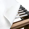 A close-up view of a mattress protector laid over a slatted bed base. Produktbild-Vorschau