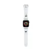 A white Apple Watch strap with black cartoonish graphics is shown attached to a black Apple Watch. The strap is displayed vertically, with the watch in the center. Podgląd zdjęcia produktu