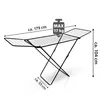 A black foldable drying rack with dimensions indicated by text overlays. Produktbild-Vorschau