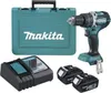 A Makita cordless impact drill set including the drill, two batteries, a charger, and a teal carrying case. Produktbild-Vorschau