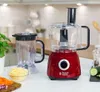 A red Russell Hobbs Desire food processor and blender are displayed on a kitchen counter. Produktbild-Vorschau
